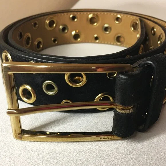 Black & Gold Grommet Suede πππππ Belt - Picture 3 of 10